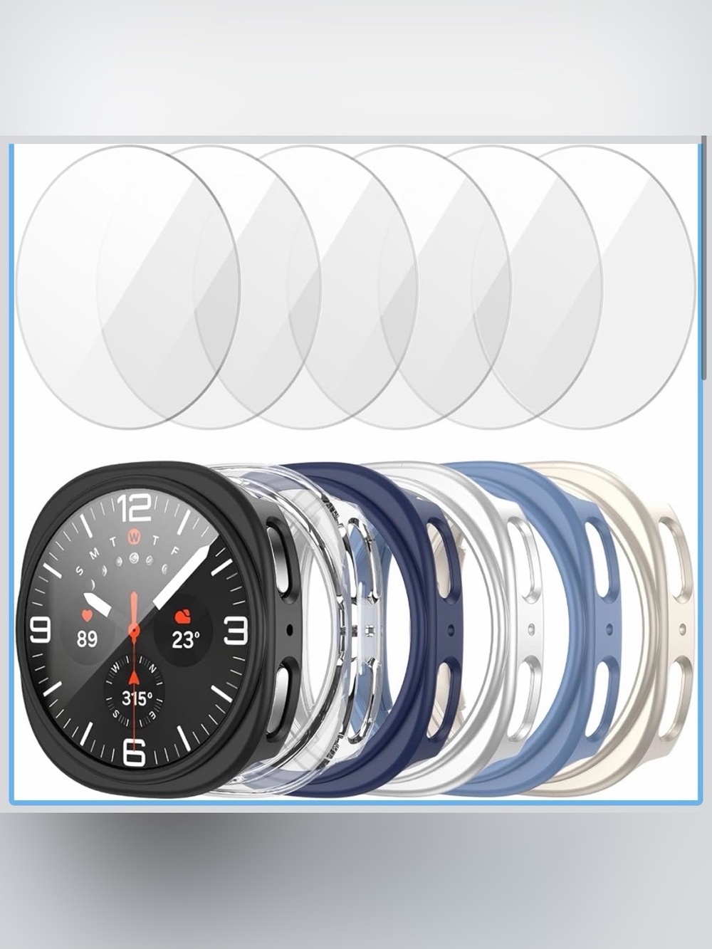 Protective Case and Screen Protectors for Round Smartwatch - Multiple Colors